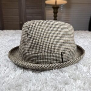 Vintage Dunn & Co Hat Fedora Fitted Men Duraform Houndstooth Tweed England 70s